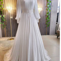 Ivory Wedding Dress for Women Bride A-Line Chiffon Pleated Robe De Mariée Princesse France Lace Muslim Bridal Gowns