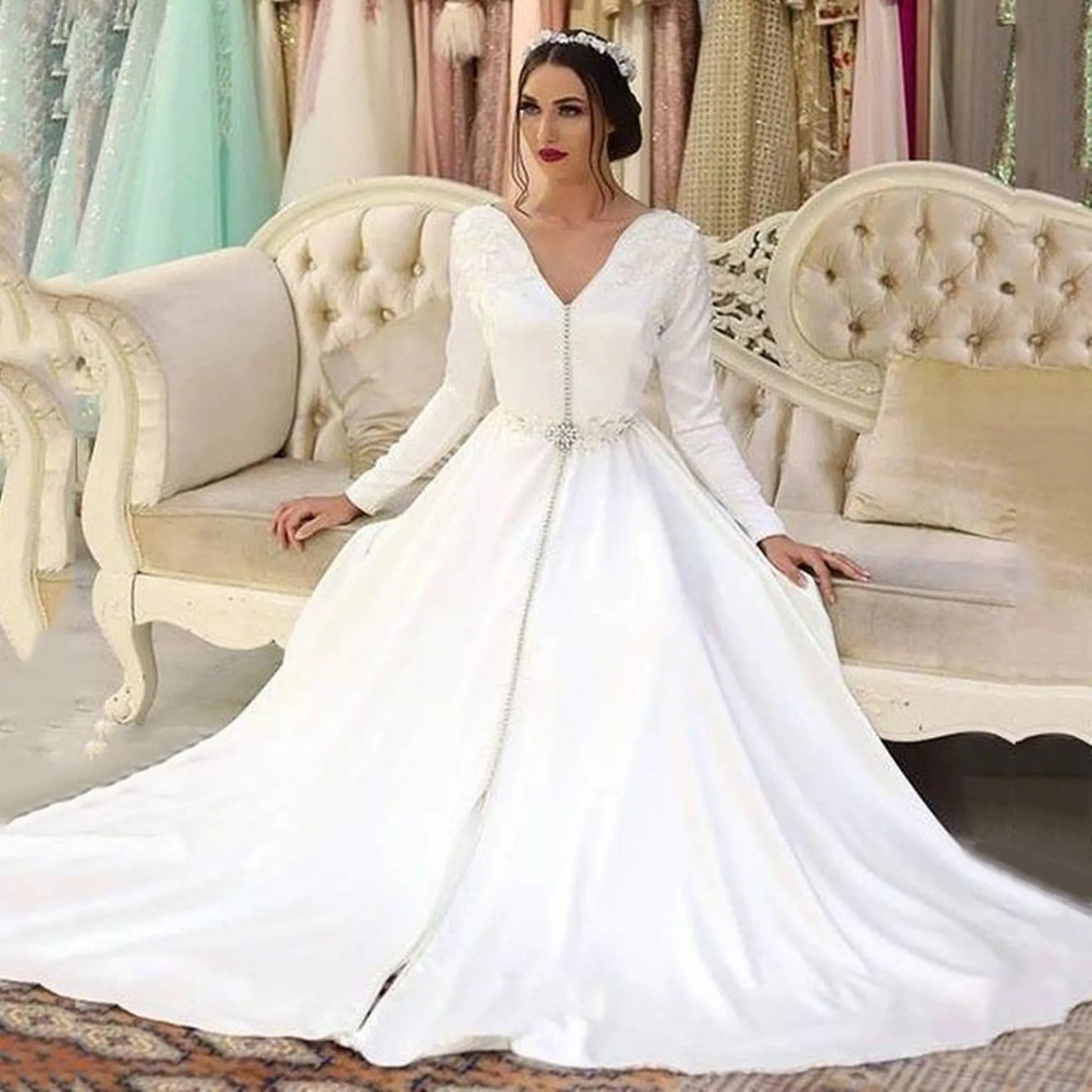 Moroccan caftan Evening Dresses V Neck Appliques Mother Dress Arabic Muslim Special Occasion Dresses Party Gowns