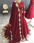 Long Sleeves Burgundy A Line Muslim Wedding Dresses 2024 High Neck with Train Arabic Bridal Gowns Vestidos de novia