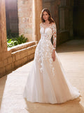 Romantic Wedding Dress For Bride Long Sleeves Sexy Backless Bride Gowns Lace Applqiue A-Line Princess vestidos de novia