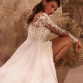 RODDRSYA Boho Long Sleeves Wedding Dress Chiffon Appliques Scoop Neck Button Back A-Line Bridal Gowns Vestido De Novia