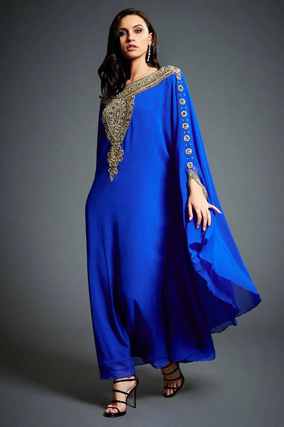 Dubai Moroccan Kaftan White Evening Dress Gold Lace Applique Beaded Blue Black Evening Gown Plus Size Formal Maxi Dress WHITE