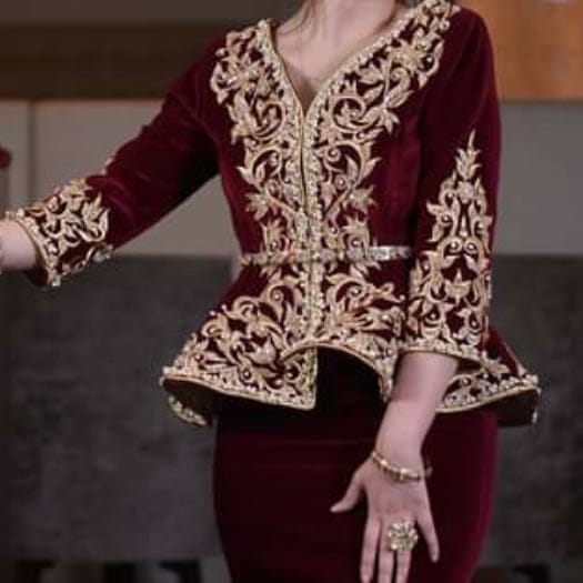 Burgundy Karakou Algerian Caftan Mermaid Evening Dresses 3/4 Long Sleeve Lace Prom Dress Morocco Party Gowns Burgundy