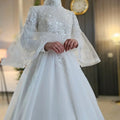 High Neck Full Sleeves Muslim Wedding Gown Arabic Dubai Bridal Dress For Bride Lace Beaded Hijab Robe De Mariée Princesse