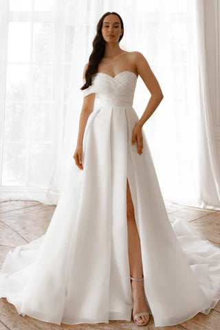 Leg-Slit Wedding Dress Simple Satin Vestido De Novia Court Train Dress Bridal Gown Princess Mermaid Bow