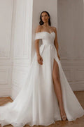 Leg-Slit Wedding Dress Simple Satin Vestido De Novia Court Train Dress Bridal Gown Princess Mermaid Bow