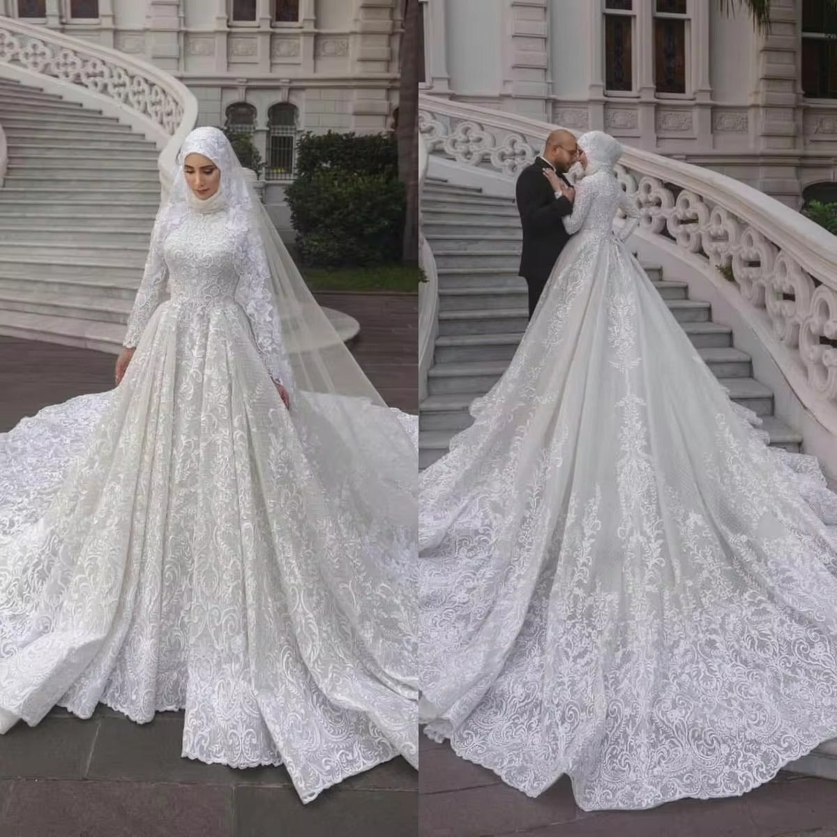 Wedding Dress A Line O Neck Long Sleeves Luxury Lace Bridal Gowns Appliques Robes De Mariees Luxe Custom