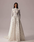 New Exquisite Wedding Dresses Lace High Collar Bridal Gowns Long Sleeves Wedding Gown Back Out Robe de mariée Cut Out