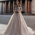 Graceful Off The Shoulder Wedding Dress Sparkly Sequins Pearls Dress For Bride Luxury A-line Long Bridal Gown Robe De Mariée