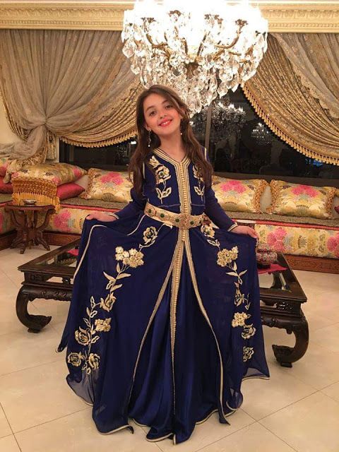 Navy Blue Chiffon Girl Morocco Caftan Evening Dress Long Sleeve Party Dress Lace Longo Dubai Special Occasion Dresses