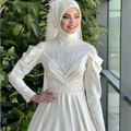 Arabic Long Sleeve Muslim Wedding Dress Bride Islamic Hijab Bridal Gowns High Neck Satin Vestido De Noiva Casamento