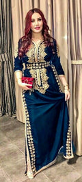 Morocco Caftan Evening Dresses Side Split Mermaid Prom Dress Velvet Long Sleeve Formal Evening Party Dress