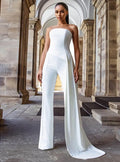 Ivory Long Strapless Crepe Wedding Dress فساتين السهرة Sheath Floor Length Bridal Gowns Maxi Jumpsuit for Women