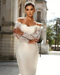 Gorgeous Detachable Train Wedding Dresses Elegant Woman's Lace Applique Long Off Shoulder Formal Princess Bridal Gowns Plus Size