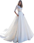 Half Sleeves A-Line Wedding Dresses Modest Satin Bridal Gowns Garden Custom Modest European Fashion Beach Robe De Mariee