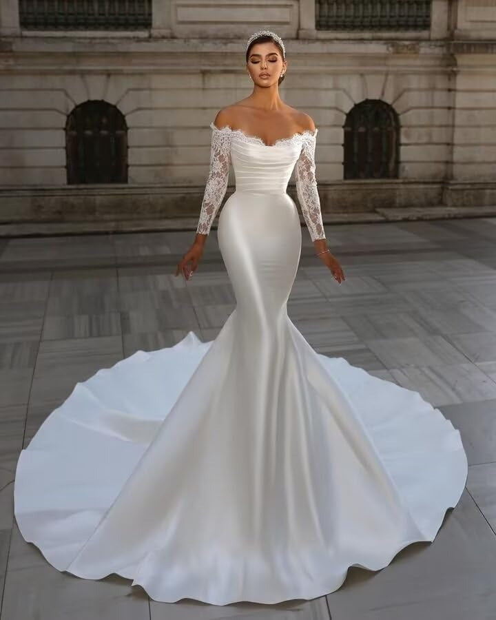 Gorgeous Detachable Train Wedding Dresses Elegant Woman's Lace Applique Long Off Shoulder Formal Princess Bridal Gowns Plus Size