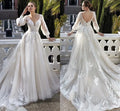 Modest Long Sleeve Wedding Dress Classic Lace Appliques Bride Robe Elegant Vintage A-line Tulle Long Bridal Gown Robe De Mariée