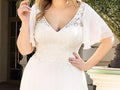 Modest Chiffon Plus Size Wedding Dress Half Sleeve V Neck Lace Applique Wedding Gown Big Women Bride Dresses Robe De Mariee