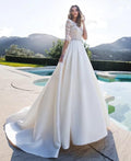 Half Sleeves A-Line Wedding Dresses Modest Satin Bridal Gowns Garden Custom Modest European Fashion Beach Robe De Mariee