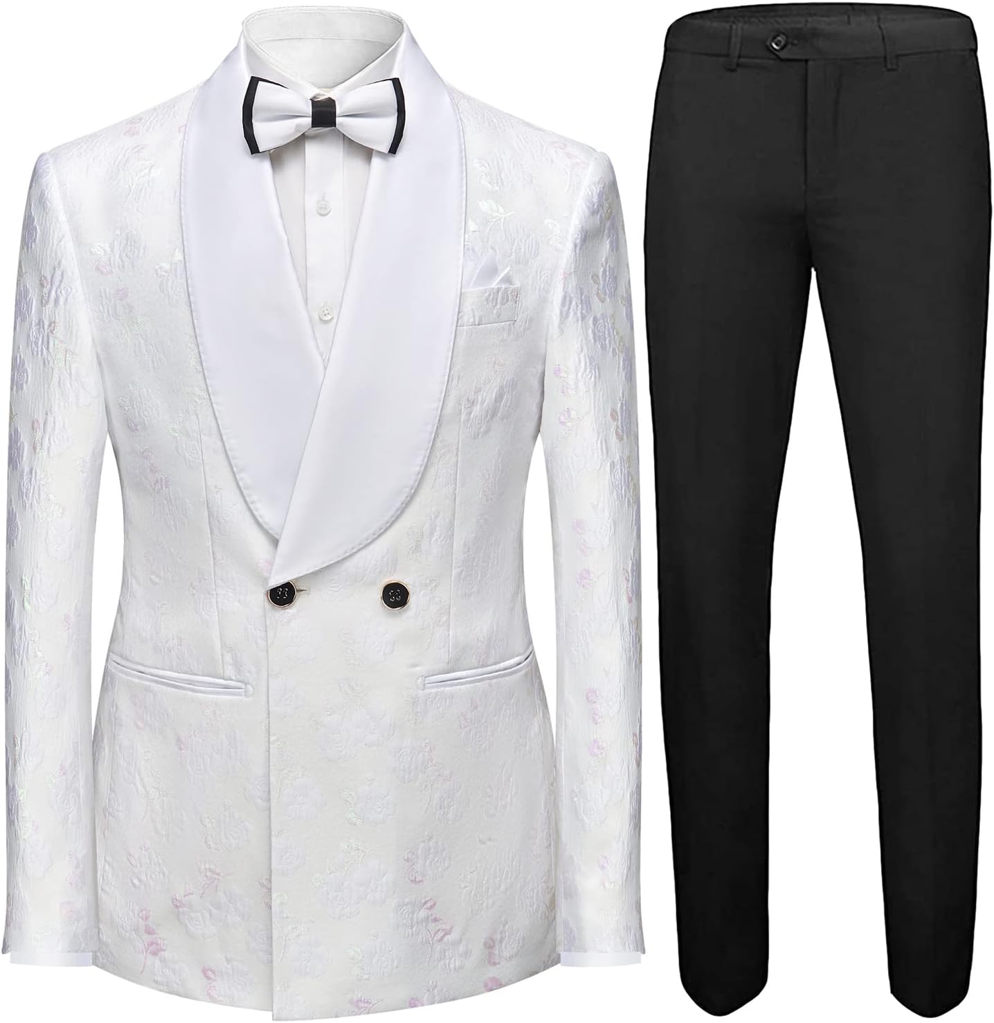 Men Black Lapel Tuxedos Embossed with Flowers Unique Grey&Silver Pattern Blazer Man Young Formal Party Prom Costume 3 Pieces