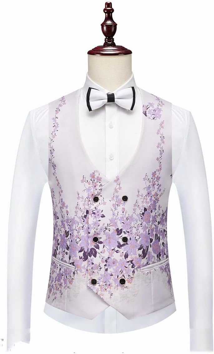 New Series Men Suits Blazer Beautiful Lilac Purple Floral Pattern Tuxedos 3 Pieces Formal Party Costume Homme Slim Fit