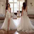 Sweetheart Lace Applique Wedding Dresses Romantic Off Shoulder Sleeveless High Split Fluffy Princess Style Mopping Bride Gowns