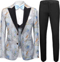 Men Black Lapel Tuxedos Embossed with Flowers Unique Grey&Silver Pattern Blazer Man Young Formal Party Prom Costume 3 Pieces