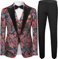 Men Black Lapel Tuxedos Embossed with Flowers Unique Grey&Silver Pattern Blazer Man Young Formal Party Prom Costume 3 Pieces