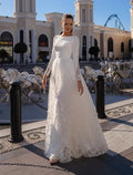 Exquisite O-Neck Lace Long Sleeve Wedding Dress Button Back Satin And Tulle Bridal Gown With Appliques Civil Vestidos De Noiva