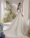 Scalloped Rebrodé Lace Wedding Dress Vestido De Novia Bridal Gown Princess Mermaid Satin Court Train Bow