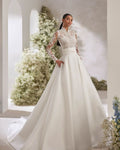 Scalloped Rebrodé Lace Wedding Dress Vestido De Novia Bridal Gown Princess Mermaid Satin Court Train Bow