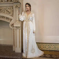 Moroccan Caftan Women Gold Applique Beaded Stand Collar Abaya For Wedding Party Dubai Middle Kaftan Long Sleeves With Belt