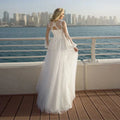 I OD Elegant Tulle A Line Appliques Wedding Dress V-Neck Lace Up Back Long Sleeve Floor Length Bridal Gown Button Robe De Mariee