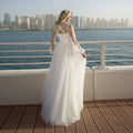 I OD Elegant Tulle A Line Appliques Wedding Dress V-Neck Lace Up Back Long Sleeve Floor Length Bridal Gown Button Robe De Mariee