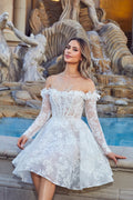 Short Wedding Dress with a Long Sleeves and a Buttoned Back Bridal Gowns Satin Modern Vestido De Novia Mermaid Princess Court Train White Sleeves