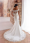 Civil Appliques Boat Neck Wedding Dress Mermaid Bridal Gown With Back Buttons Cвадебное платье Custom Made Lace Train