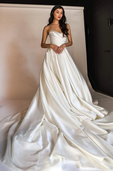 Classic Wedding Dress with Detachable Huge Bow Satin Vestido De Novia Skirt Court Train Mermaid Simple Bow PrincessDress Bridal Gown