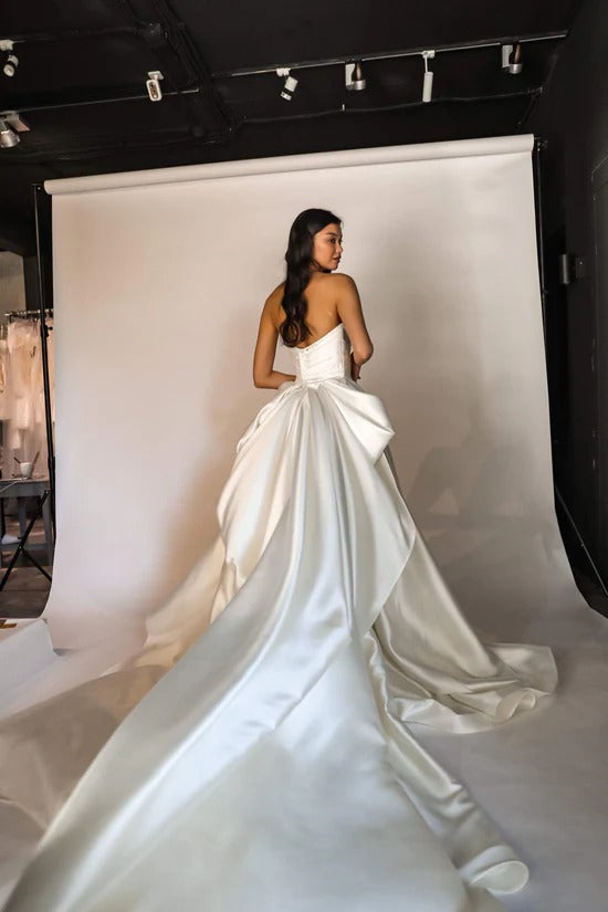 Classic Wedding Dress with Detachable Huge Bow Satin Vestido De Novia Skirt Court Train Mermaid Simple Bow PrincessDress Bridal Gown