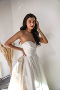 Classic Wedding Dress with Detachable Huge Bow Satin Vestido De Novia Skirt Court Train Mermaid Simple Bow PrincessDress Bridal Gown