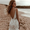 Beach Spaghetti Straps Lace Wedding Dress Boho Bride Gowns Backless Custom Made Deep V-Neck Rustic Long Mermaid Bridal Bohemian