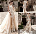 Elegant 2 in 1 Wedding Dress Detachable Train Luxury Lace Appliques Bridal Gown Tulle Button A-Line Mermaid Vestido De Noiva