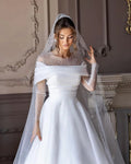 Elegant A line Wedding Dresses Illusion O Neck Long Sleeves Pearls Beads Detail designer Bridal Gowns Custom De Mariee