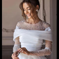 Elegant A line Wedding Dresses Illusion O Neck Long Sleeves Pearls Beads Detail designer Bridal Gowns Custom De Mariee