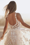 Popular Two Straps Scoop Neckline Full Lace Applique Bridal Grown A Line Wedding Dresses Sweep Train Vestido De Noival