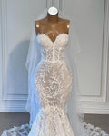 Glamorous Mermaid Wedding Dress Strapless Lace Appliques Bridal Gowns Custom Made Sleeveless Sweep Train Vestido de novia