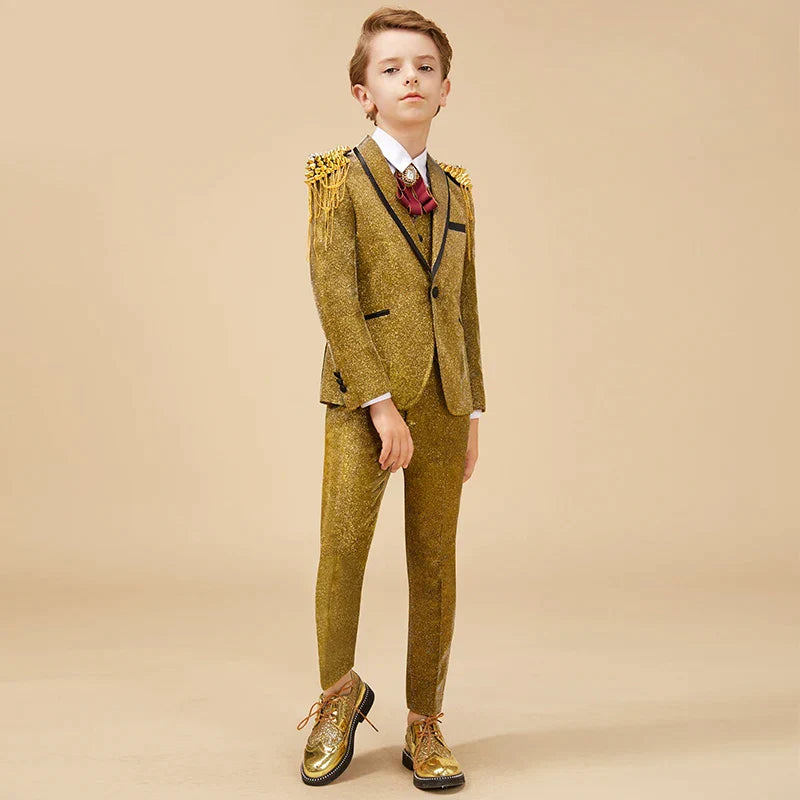 Golden Children'S Boy Suits Blazers Glittering Suits Wedding In The Big Child Flower Girl British Dress Bling Jacket Garcon