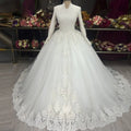 Vestido De Noiva Plus SIze High Neck Lace Applique Ball Gown Wedding Gowns 2023 Long Sleeve Muslim Wedding Dresses for Women WHITE 2