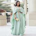 Moroccan Caftan Mint Green Evening Dresses Long Half Sleeves Dubai Formal Gown Embroidery Prom Dress Plus Size