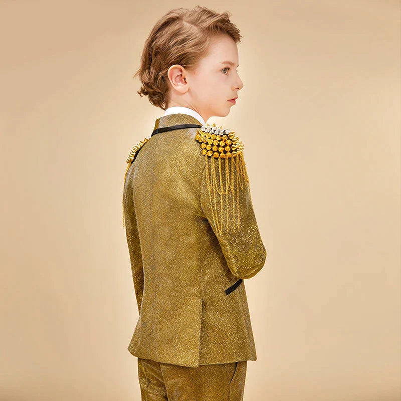 Golden Children'S Boy Suits Blazers Glittering Suits Wedding In The Big Child Flower Girl British Dress Bling Jacket Garcon