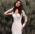 Sexy Sweetheart Mermaid Wedding Dress Full Long Sleeves Buttons Back Lace Applique Bride Gown Vestidos De Novia robe mariée